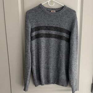 Faherty Heather Gray Crewneck Sweater with Charcoal Stripes